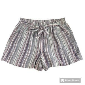 Knox Rose Linen Striped Belted Shorts Blue Pink White Pockets Size XXL